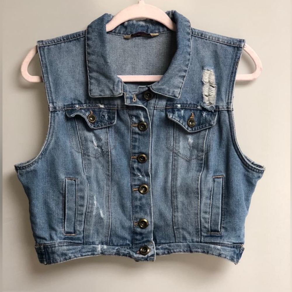 Highway Jeans Blue Denim Jacket Cropped Vest Women's Juniors Size L